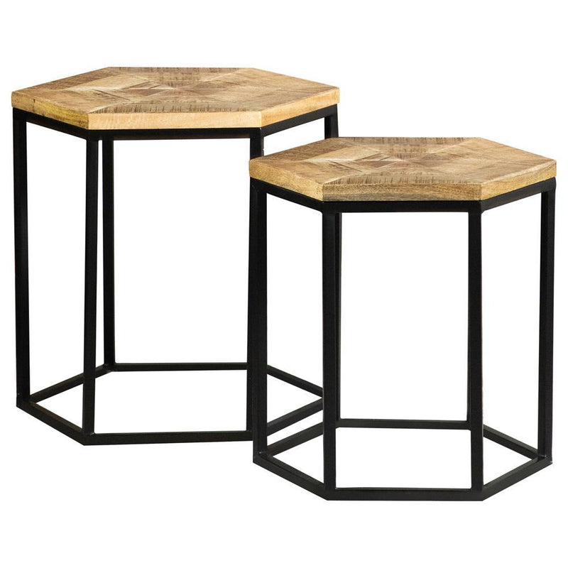 Adger 2-piece Hexagon Nesting Tables Natural and Black - Furniture Center (NY)