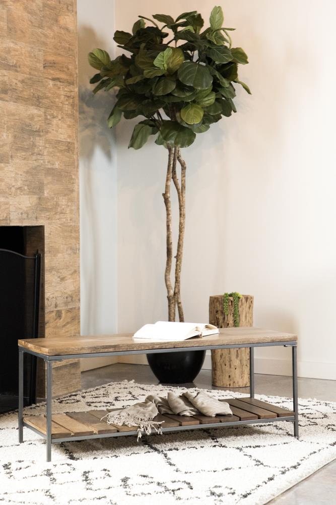 Gerbera Accent Bench with Slat Shelf Natural and Gunmetal - Furniture Center (NY)