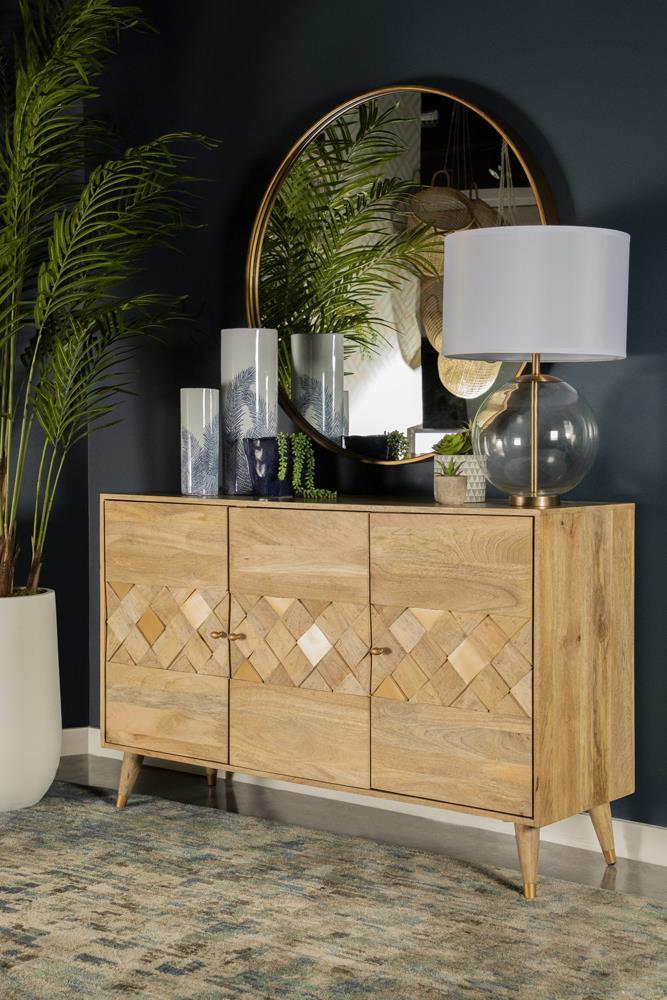 Alyssum Checkered Pattern 3-door Accent Cabinet Natural - Furniture Center (NY)