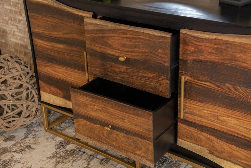 Zara 2-drawer Accent Cabinet Black Walnut and Gold - Furniture Center (NY)