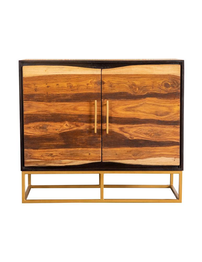 Zara 2-door Accent Cabinet Black Walnut and Gold - Furniture Center (NY)