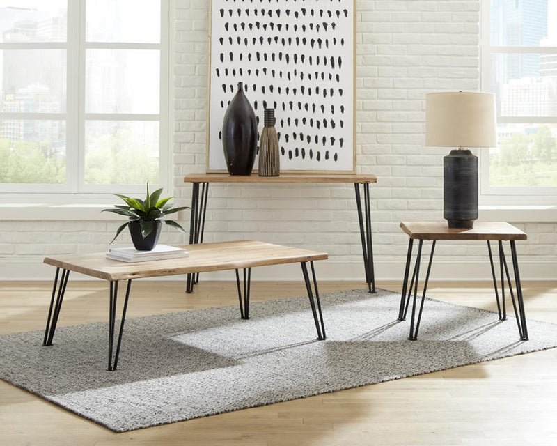 Zander Sofa Table with Hairpin Leg Natural and Matte Black - Furniture Center (NY)