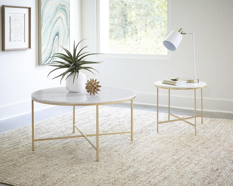 Ellison Round X-cross Coffee Table White and Gold - Furniture Center (NY)