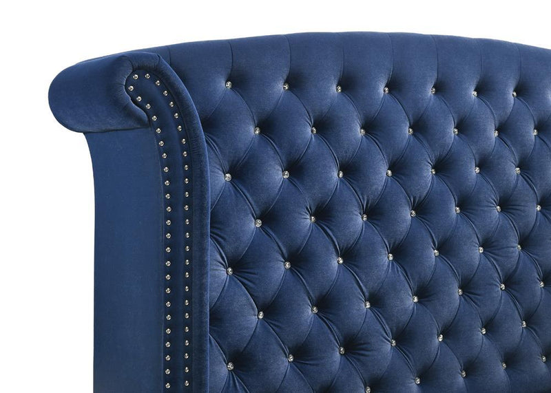 Melody Eastern King Wingback Upholstered Bed Pacific Blue - Furniture Center (NY)