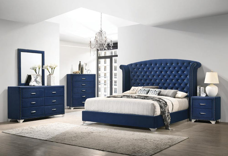 Melody Eastern King Wingback Upholstered Bed Pacific Blue - Furniture Center (NY)