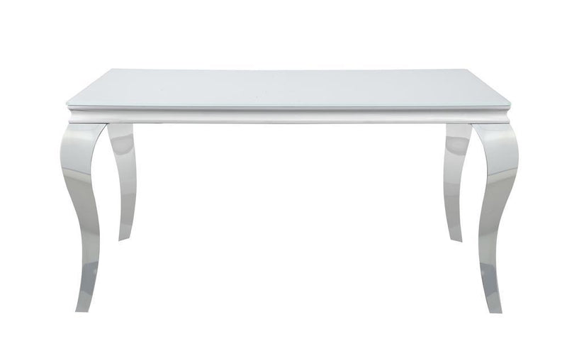 Carone Rectangular Glass Top Dining Table White and Chrome - Furniture Center (NY)