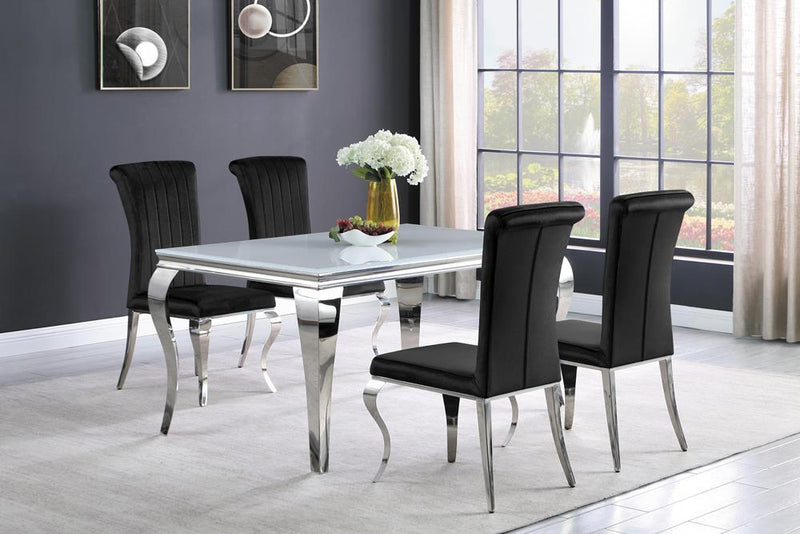 Carone Rectangular Glass Top Dining Table White and Chrome - Furniture Center (NY)