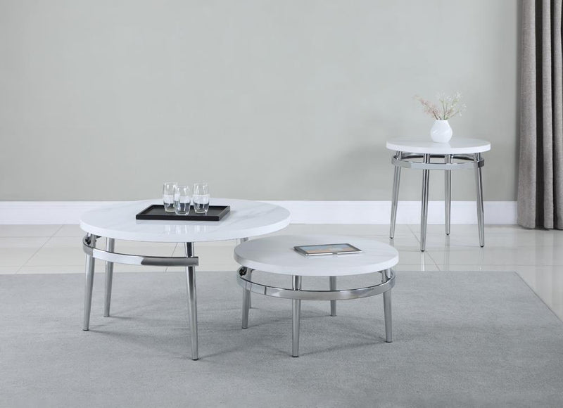 Avilla Round Nesting Coffee Table White and Chrome - Furniture Center (NY)