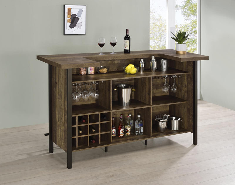 Bellemore Rectangular Storage Bar Unit Rustic Oak - Furniture Center (NY)