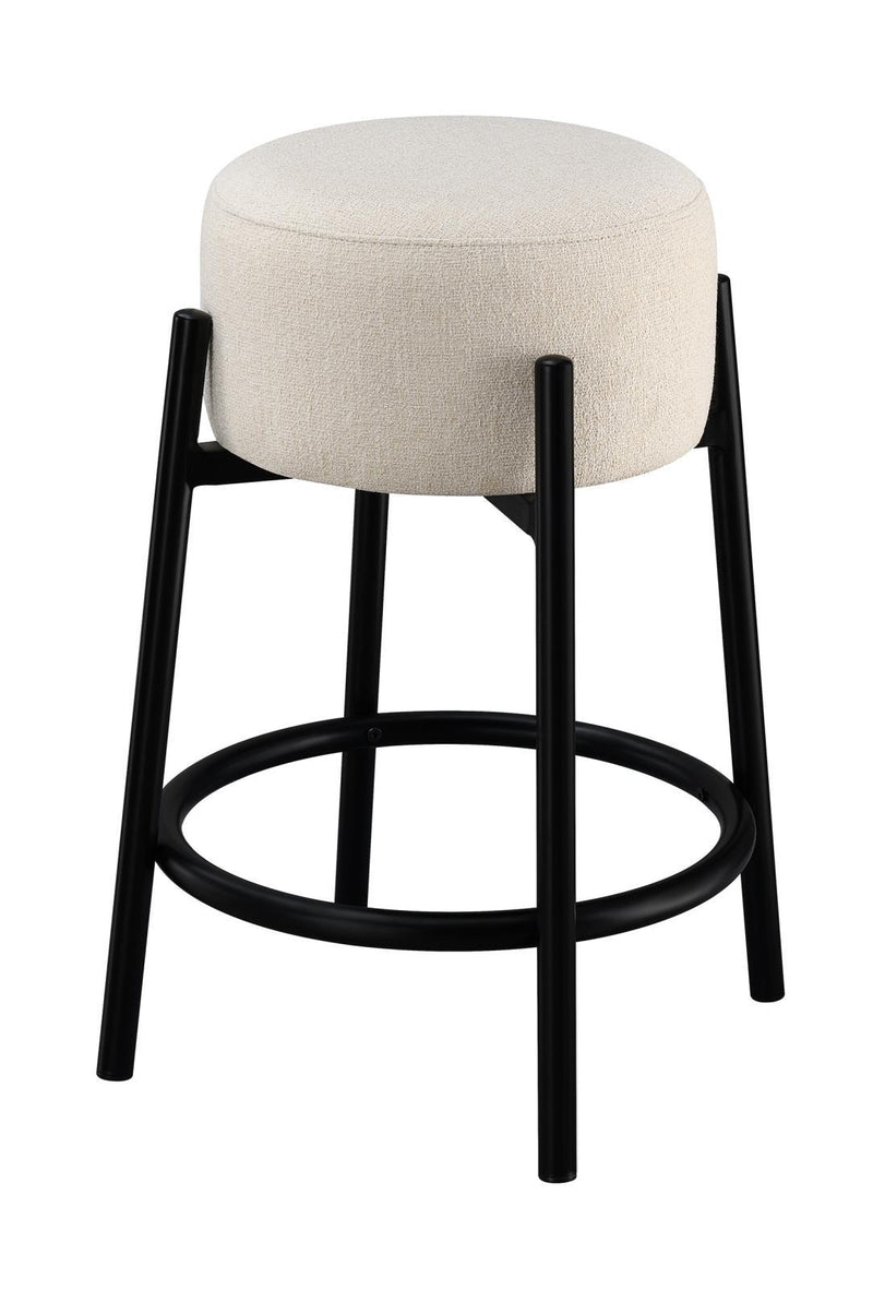 Leonard Upholstered Backless Round Stools White and Black (Set of 2) - Furniture Center (NY)