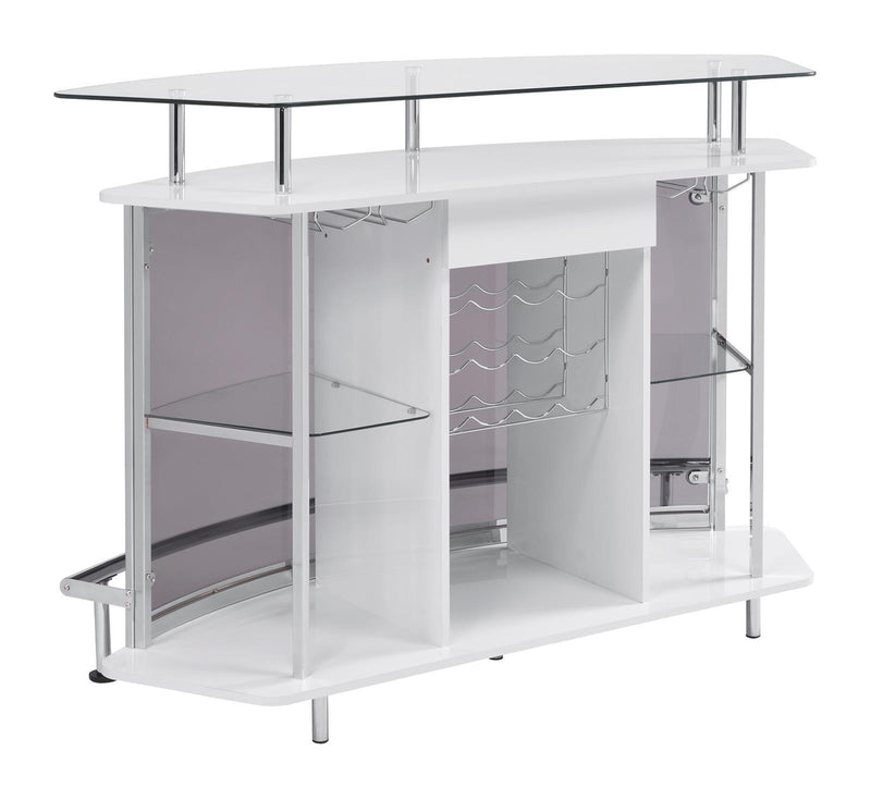 Gideon Crescent Shaped Glass Top Bar Unit with Drawer - Furniture Center (NY)