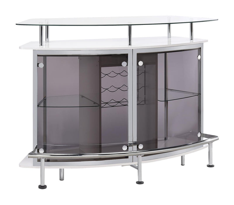 Gideon Crescent Shaped Glass Top Bar Unit with Drawer - Furniture Center (NY)