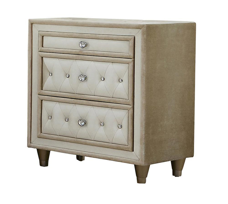 Antonella 3-drawer Upholstered Nightstand Ivory and Camel - Furniture Center (NY)