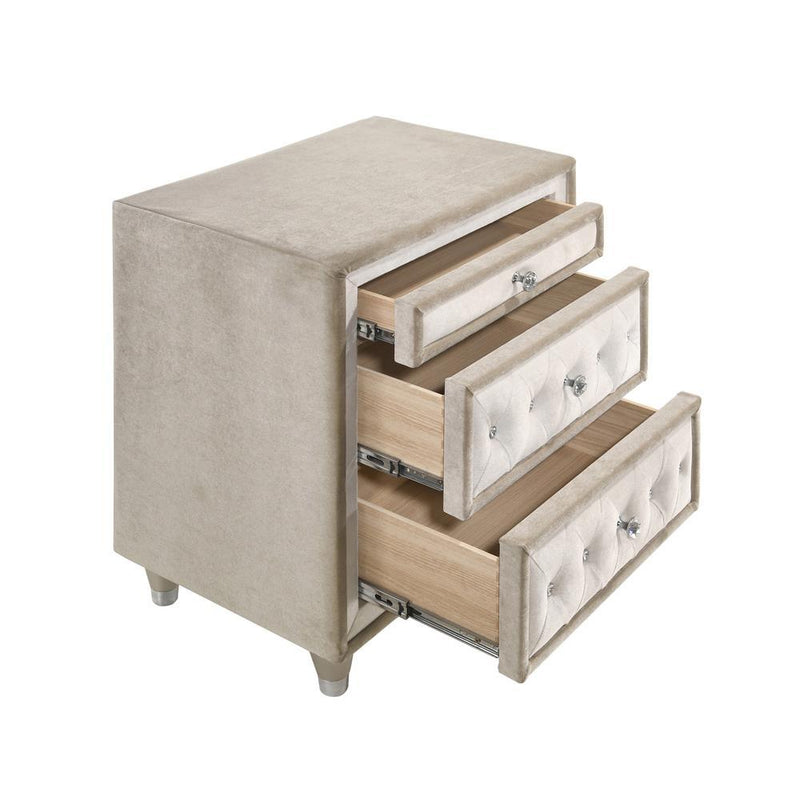Antonella 3-drawer Upholstered Nightstand Ivory and Camel - Furniture Center (NY)