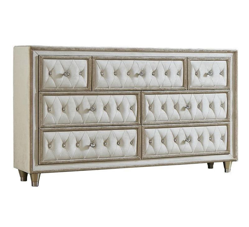 Antonella 7-drawer Upholstered Dresser Ivory and Camel - Furniture Center (NY)
