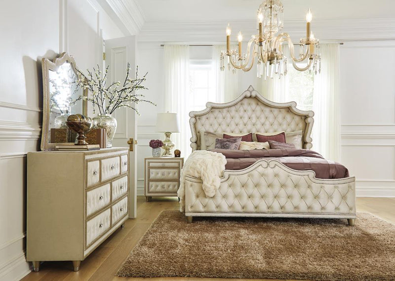 Antonella 7-drawer Upholstered Dresser Ivory and Camel - Furniture Center (NY)