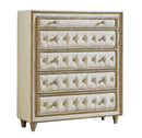 Antonella 5-drawer Upholstered Chest Ivory and Camel - Furniture Center (NY)
