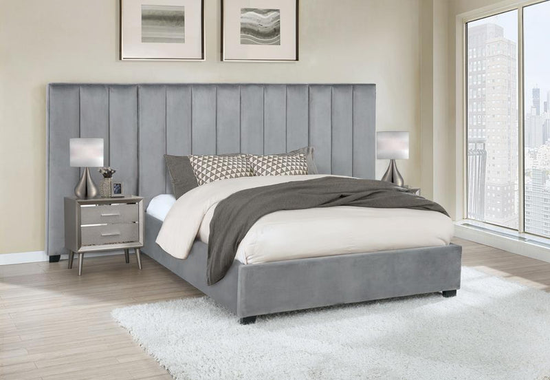Arles Eastern King Vertical Channeled Tufted Bed Grey - Furniture Center (NY)