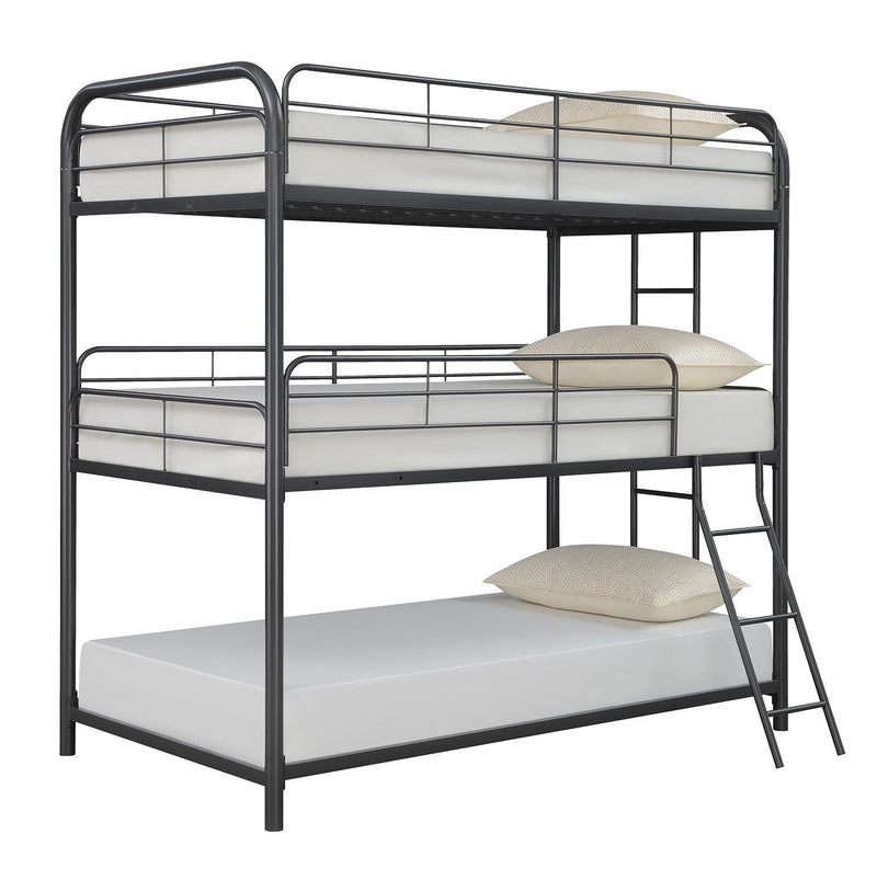 Garner Triple Twin Bunk Bed with Ladder Gunmetal - Furniture Center (NY)