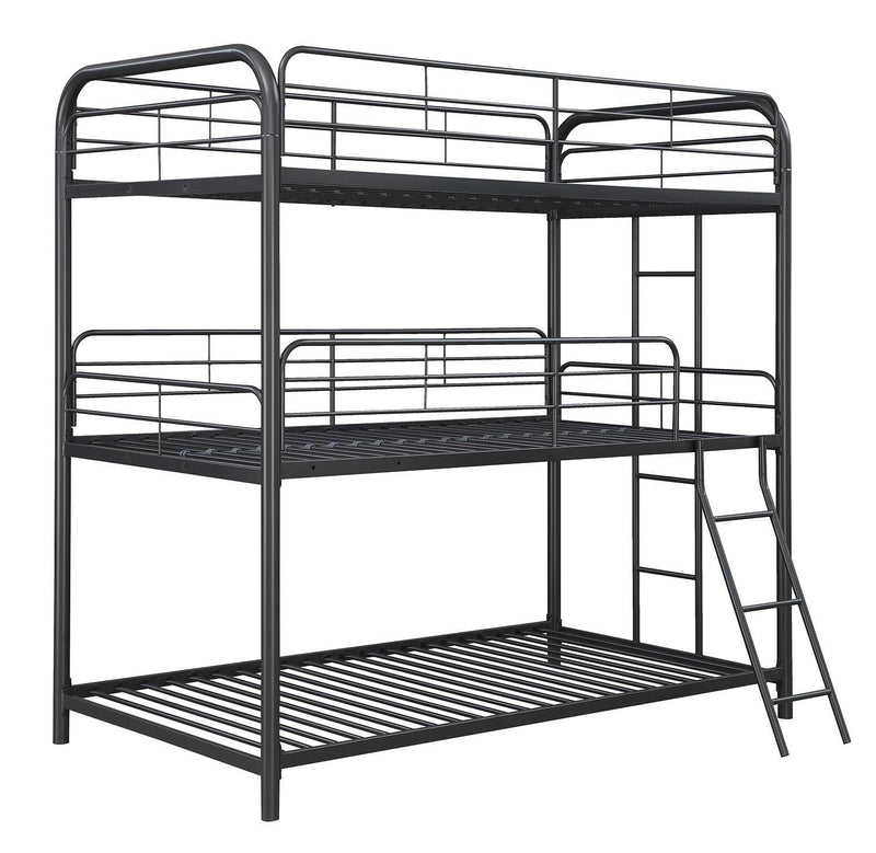 Garner Triple Twin Bunk Bed with Ladder Gunmetal - Furniture Center (NY)