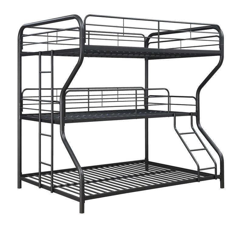Garner Triple Full Over Twin Over Full Bunk Bed with Ladder Gunmetal - Furniture Center (NY)