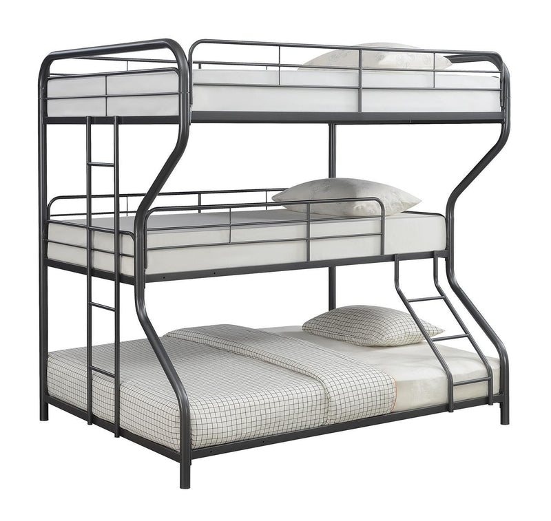 Garner Triple Full Over Twin Over Full Bunk Bed with Ladder Gunmetal - Furniture Center (NY)