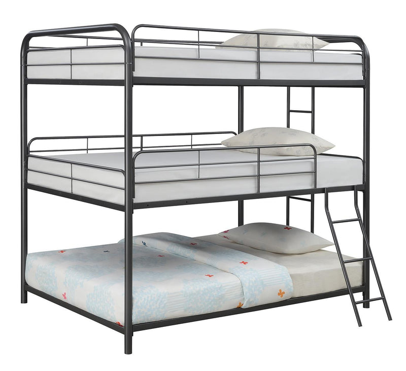 Garner Triple Full Bunk Bed with Ladder Gunmetal - Furniture Center (NY)