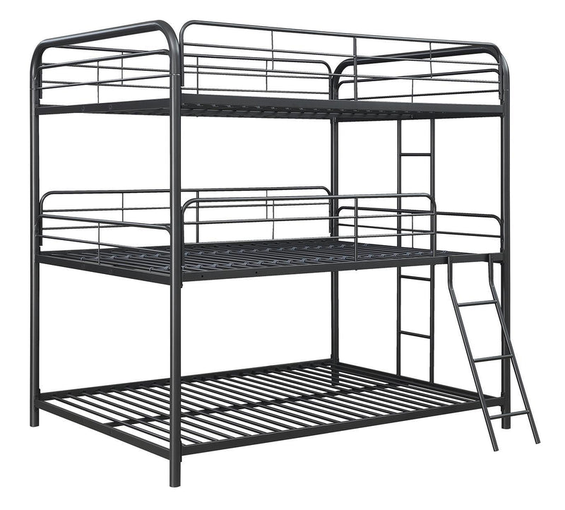 Garner Triple Full Bunk Bed with Ladder Gunmetal - Furniture Center (NY)