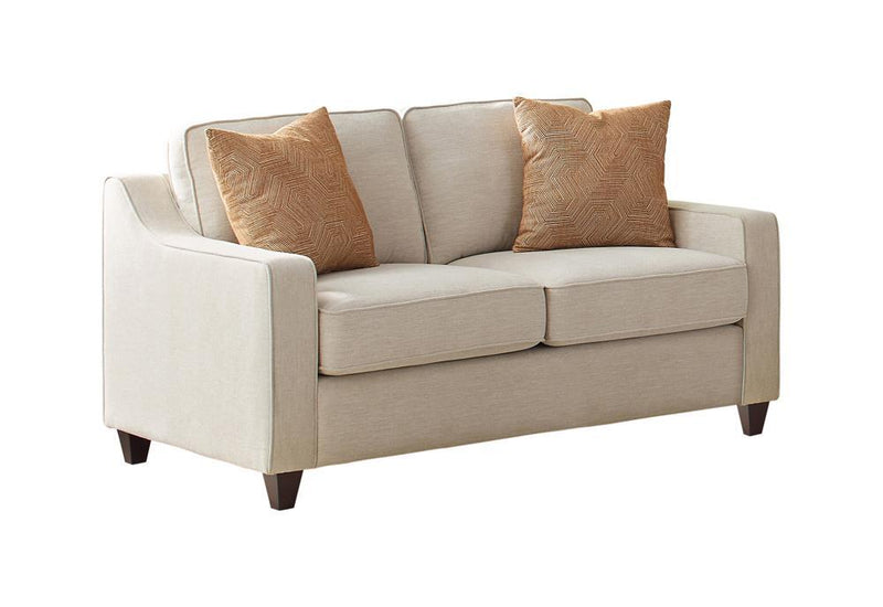 Christine Upholstered Cushion Back Loveseat Beige - Furniture Center (NY)