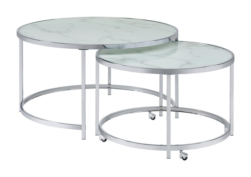 Lynn 2-piece Round Nesting Table White and Chrome - Furniture Center (NY)