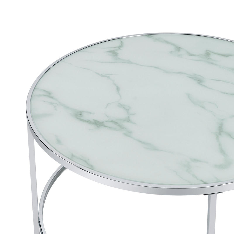 Lynn 2-piece Round Nesting Table White and Chrome - Furniture Center (NY)