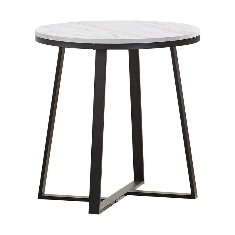 Hugo Metal Base Round End Table White and Matte Black - Furniture Center (NY)