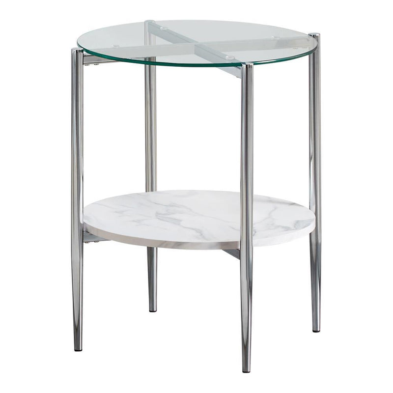 Cadee Round Glass Top End Table Clear and Chrome - Furniture Center (NY)