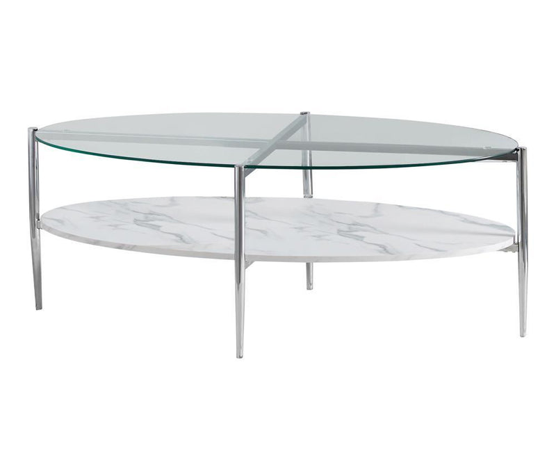Cadee Round Glass Top Coffee Table White and Chrome - Furniture Center (NY)