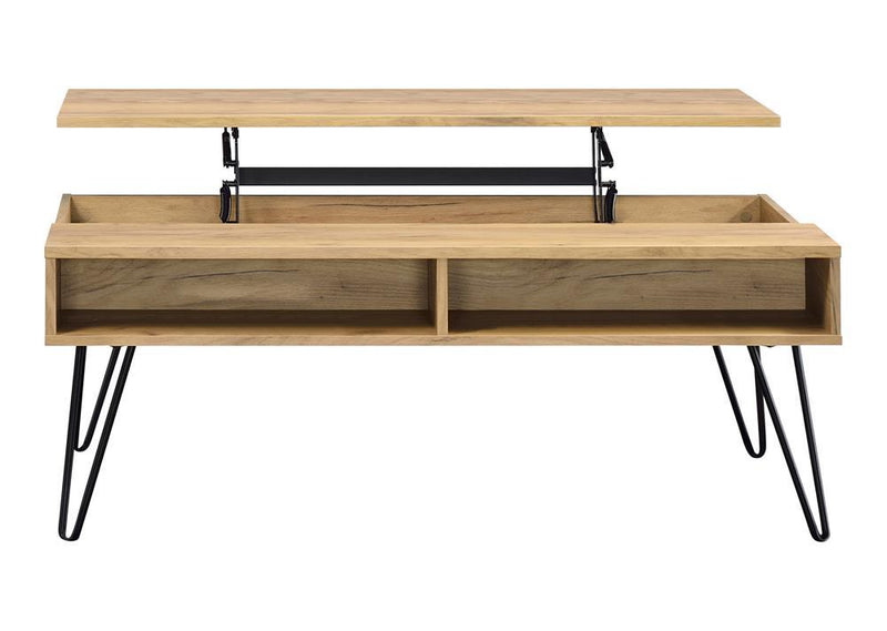 Fanning Lift Top Storage Coffee Table Golden Oak and Black - Furniture Center (NY)