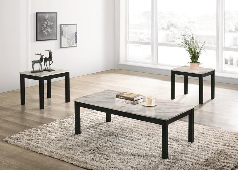 Bates Faux Marble 3-piece Occasional Table Set White and Black - Furniture Center (NY)