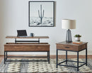Byers Black Coffee Table with Hidden Storage Brown Oak and Sandy Black - Furniture Center (NY)