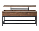 Byers Black Coffee Table with Hidden Storage Brown Oak and Sandy Black - Furniture Center (NY)
