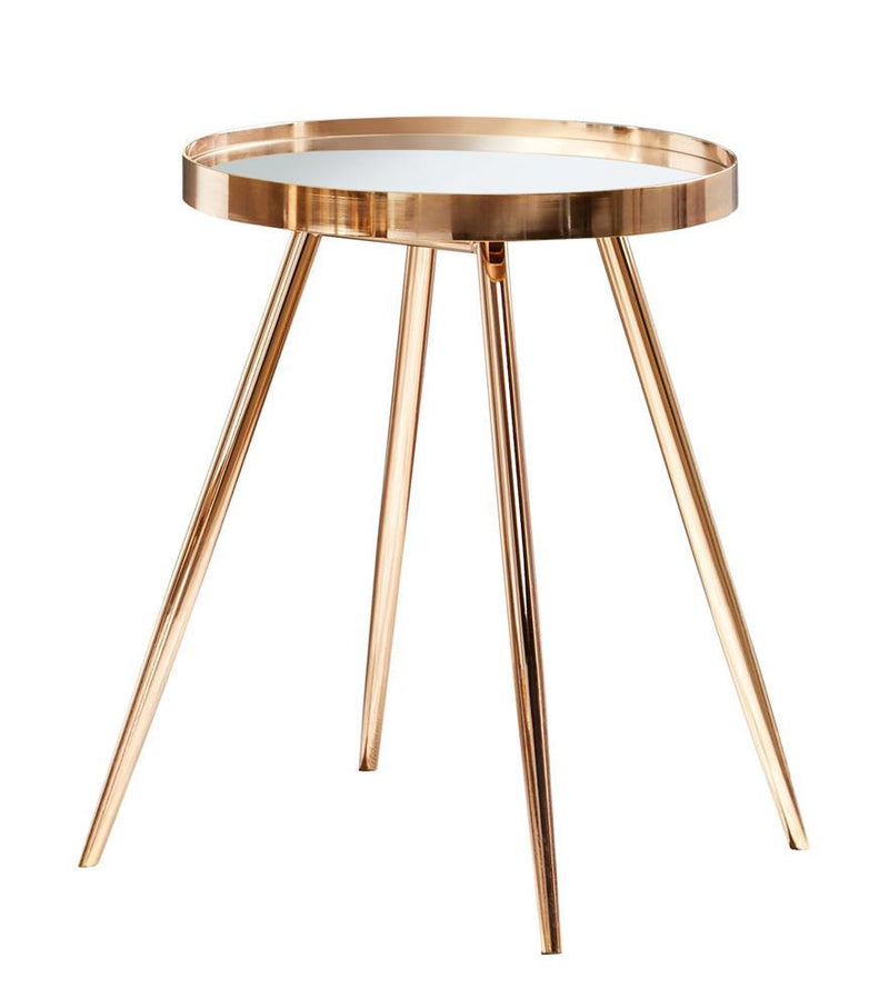 Kaelyn Round Mirror Top End Table Gold - Furniture Center (NY)