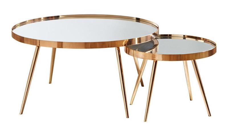 Kaelyn 2-piece Mirror Top Nesting Coffee Table Mirror and Gold - Furniture Center (NY)