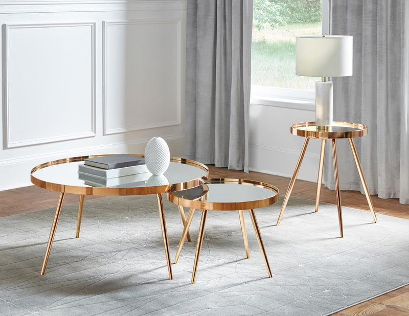 Kaelyn 2-piece Mirror Top Nesting Coffee Table Mirror and Gold - Furniture Center (NY)