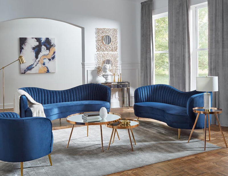 Sophia Upholstered Camel Back Loveseat Blue - Furniture Center (NY)