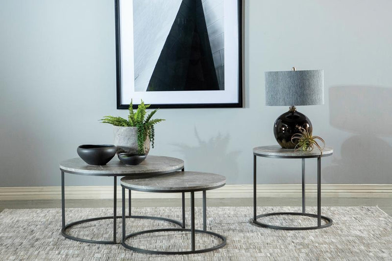 Lainey Round 2-piece Nesting Coffee Table Grey and Gunmetal - Furniture Center (NY)