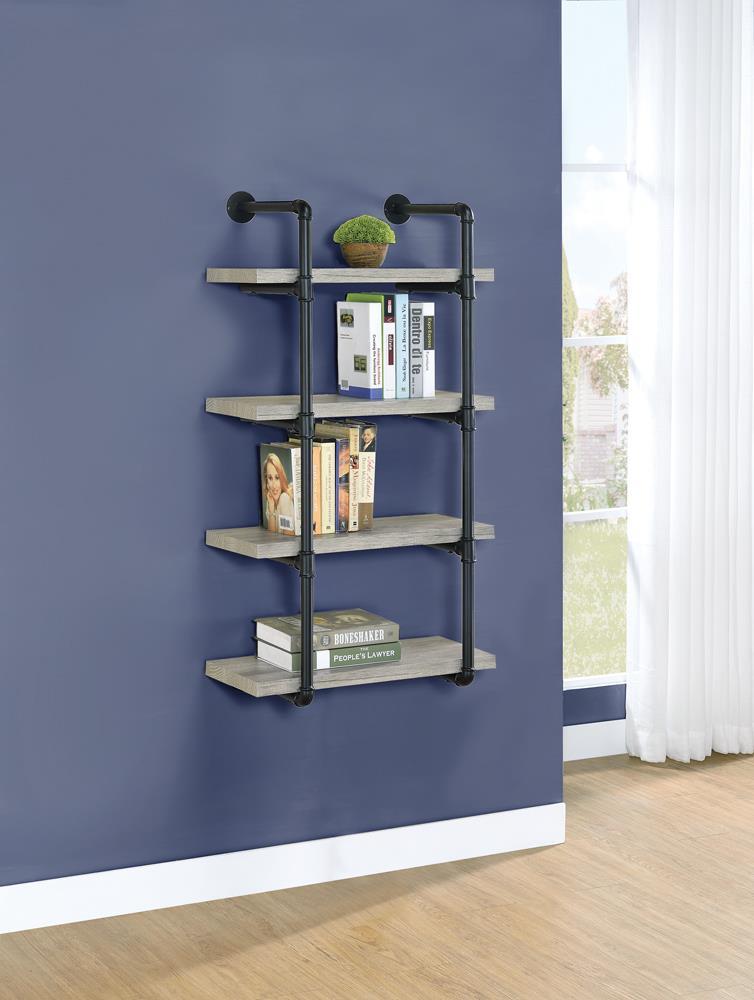 Elmcrest 24-inch Wall Shelf Black and Rustic Oak - Furniture Center (NY)