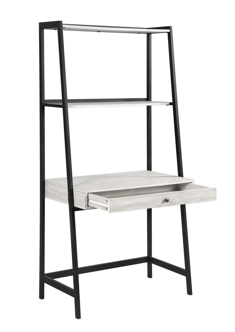 Pinckard 1-drawer Ladder Desk Grey Stone and Black - Furniture Center (NY)