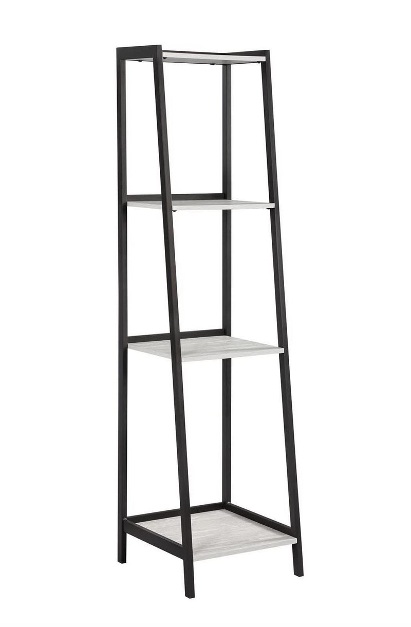 Pinckard 4-shelf Ladder Bookcase Grey Stone and Black - Furniture Center (NY)