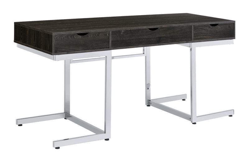 Noorvik 3-drawer Writing Desk Dark Oak and Chrome - Furniture Center (NY)