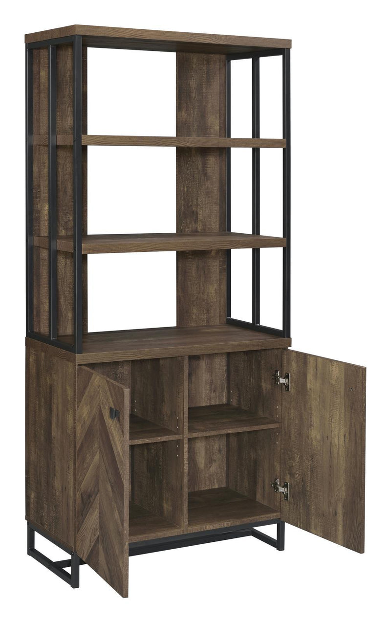 Millbrook 2-door Bookcase Rustic Oak Herringbone and Gunmetal - Furniture Center (NY)
