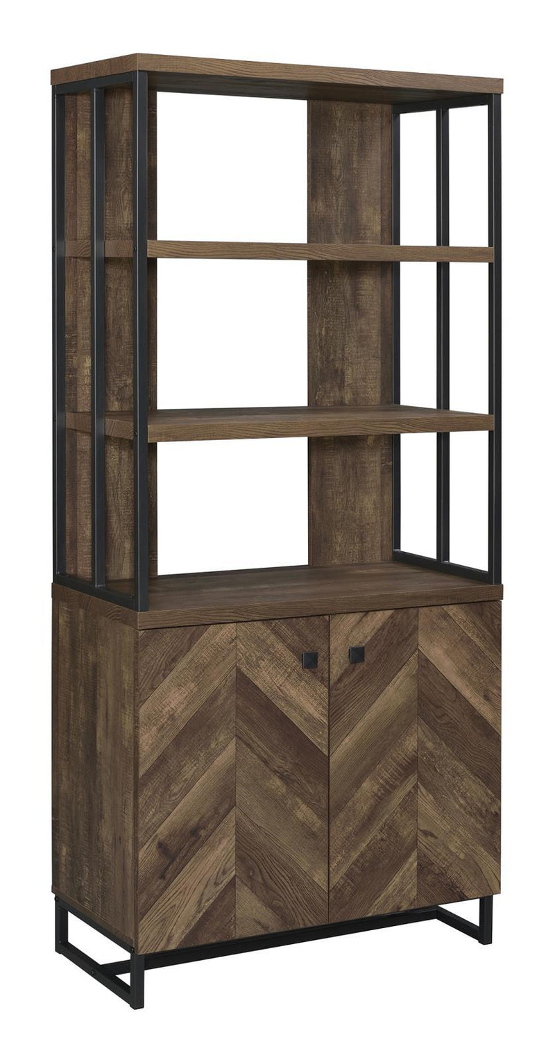 Millbrook 2-door Bookcase Rustic Oak Herringbone and Gunmetal - Furniture Center (NY)