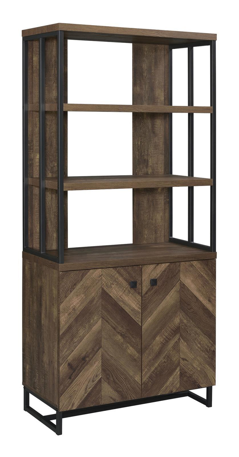 Millbrook 2-door Bookcase Rustic Oak Herringbone and Gunmetal